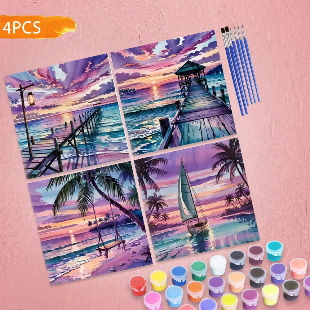 HUACAN 4PCS Diy Ölgemälde Nach Zahlen Meer Landschaft Färbung Auf Leinwand Brücke Landschaft Hobby Kreative Kunst Wand