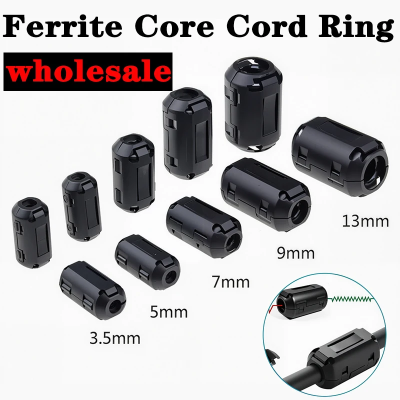10Pcs 3.5/5/7/9/13/15mm Ring Core Ferrite Bead Clamp Choke Coil EMI RFI Noise Filter Clip Snap Cable for Black Magnetic Snap-on