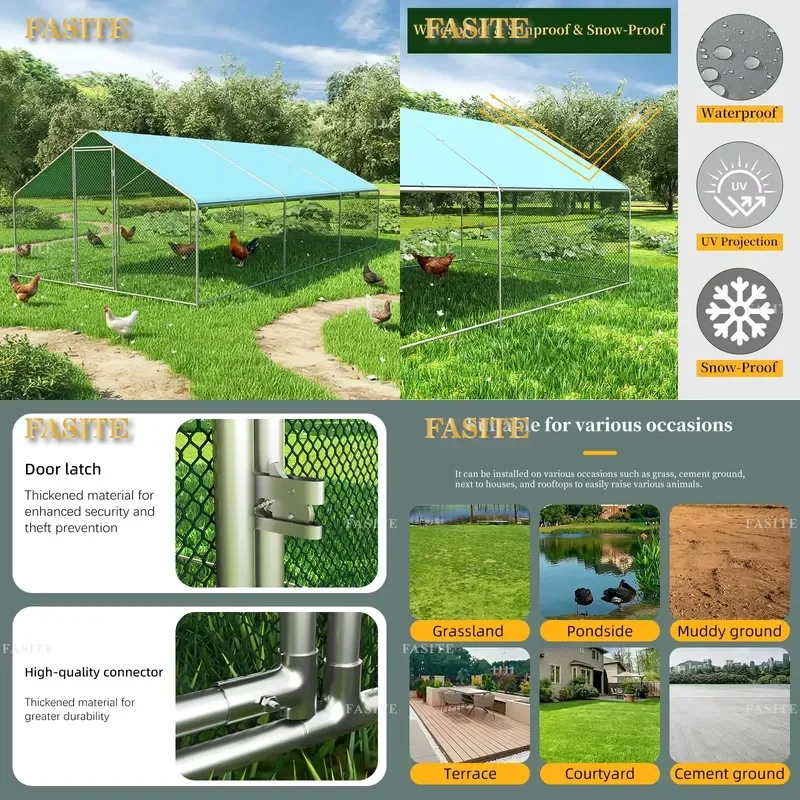 For Large Mobile Waterproof Outdoor Chicken Coop with Plastic Tray Modern Poultry House Hen Cage Farm Animal Shelter Easy