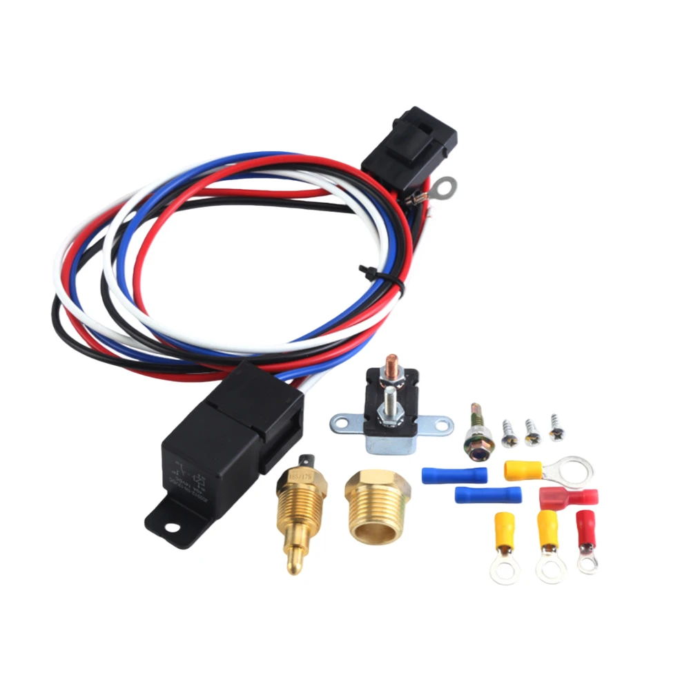

Electric Radiator Cooling Fan Relay Kit Thermostat Temperature Switch DC12V/24V Car Fan Sensor Relay Harness Kit