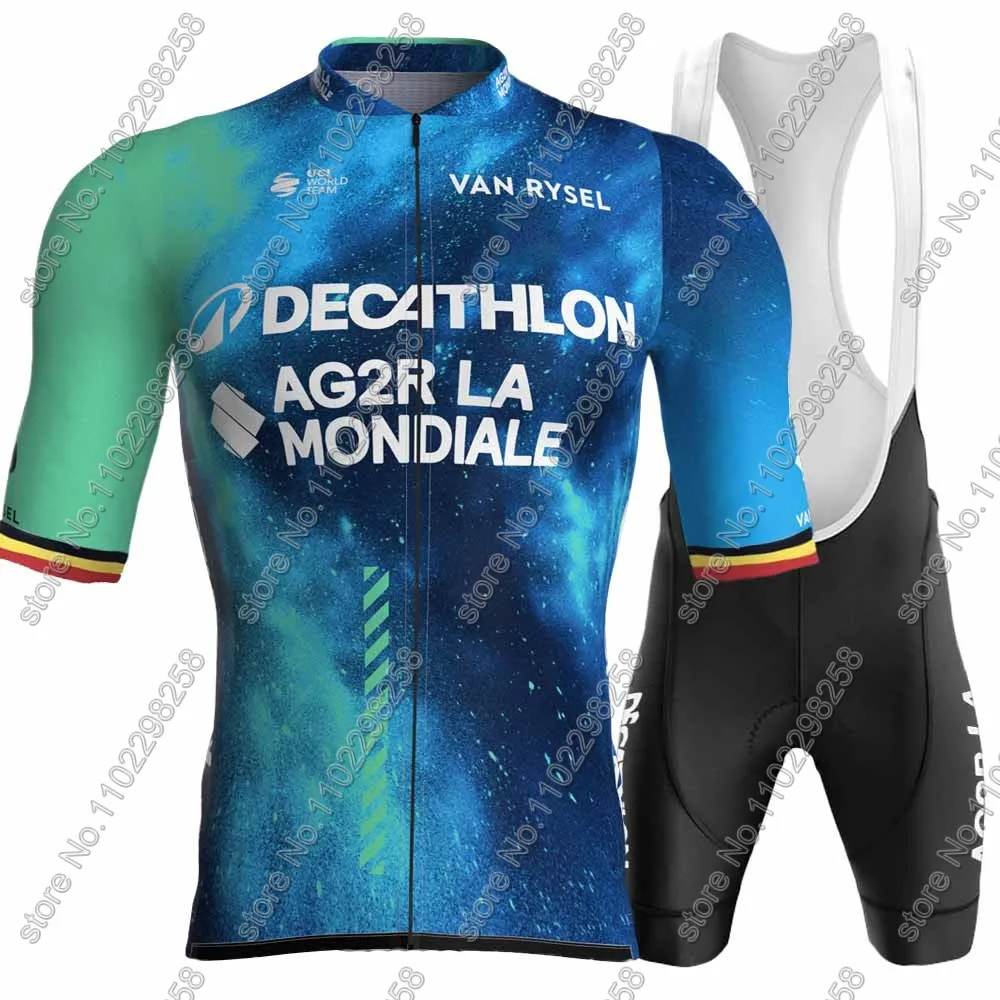 Ag2r ciclismo 2024 Jersey Set Mens Blue France Tour manica corta belgio abbigliamento bici da strada camicia Suit bicicletta bavaglino pantaloncini Maillot