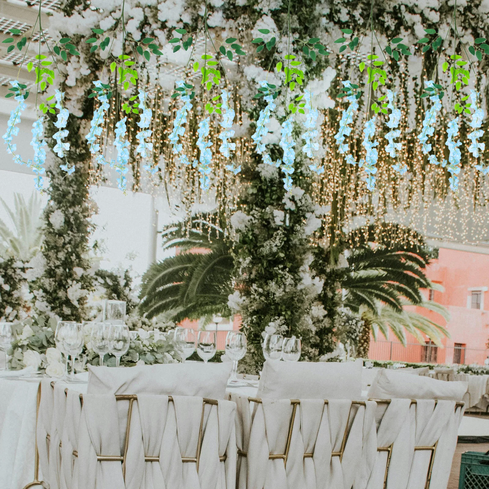 

12Pcs Artificial Wisteria Vines Realistic Hanging Flowers Sky Blue Wedding Table Centerpiece Party Garden Decor