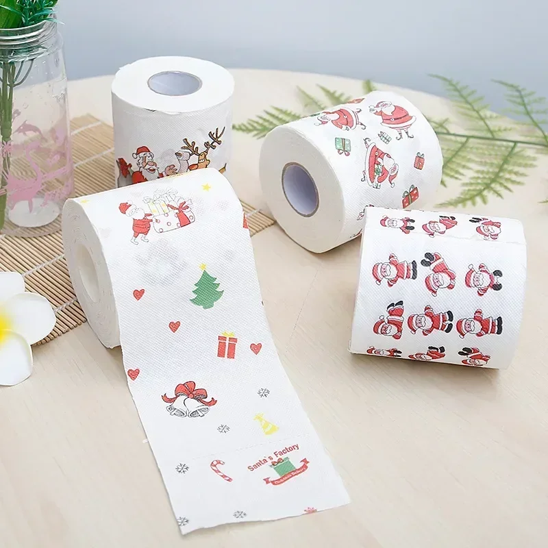 Christmas Toilet Paper Roll Santa Reindeer Decoration Supplies Wood Pulp Printing Holiday Theme Holiday Gift