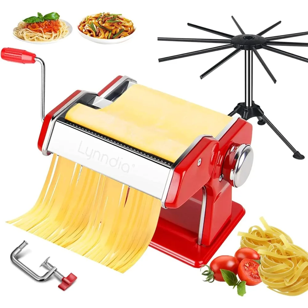 

Pasta Maker Machine Stainless Steel Manual,9Adjustable Thickness Settings,Includes Pasta Roller,Cutter, Removable Handle Pasta