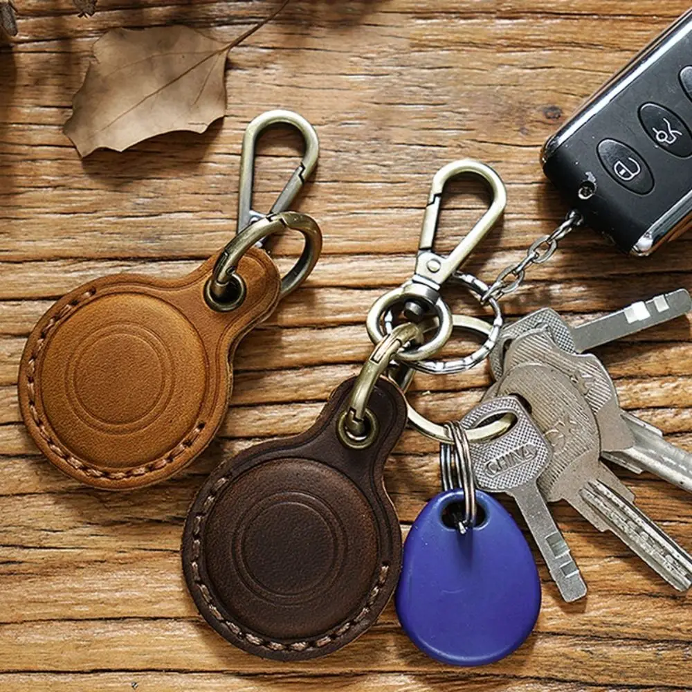 

Retro Leather Leather Protective Case Anti-drop Tracker Device Keychain Locator Cover Protector Accessories KeyRing for AirTag