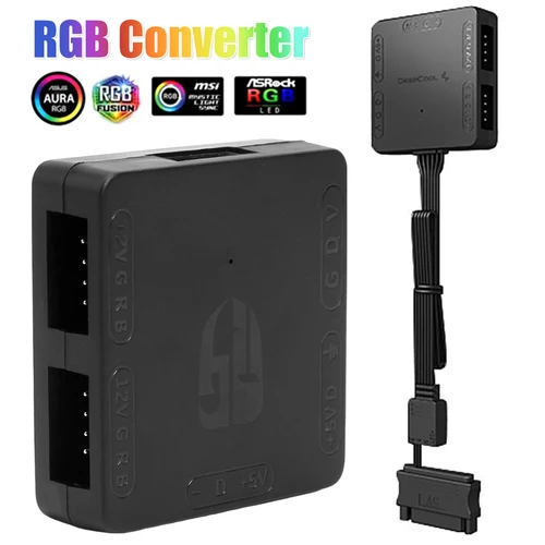 Convertidor RGB de transferencia de luz, dispositivo de 5V, 3 pines, ARGB a 12V, 4 pines, alimentado por SATA, ASUS Gigabyte MSI