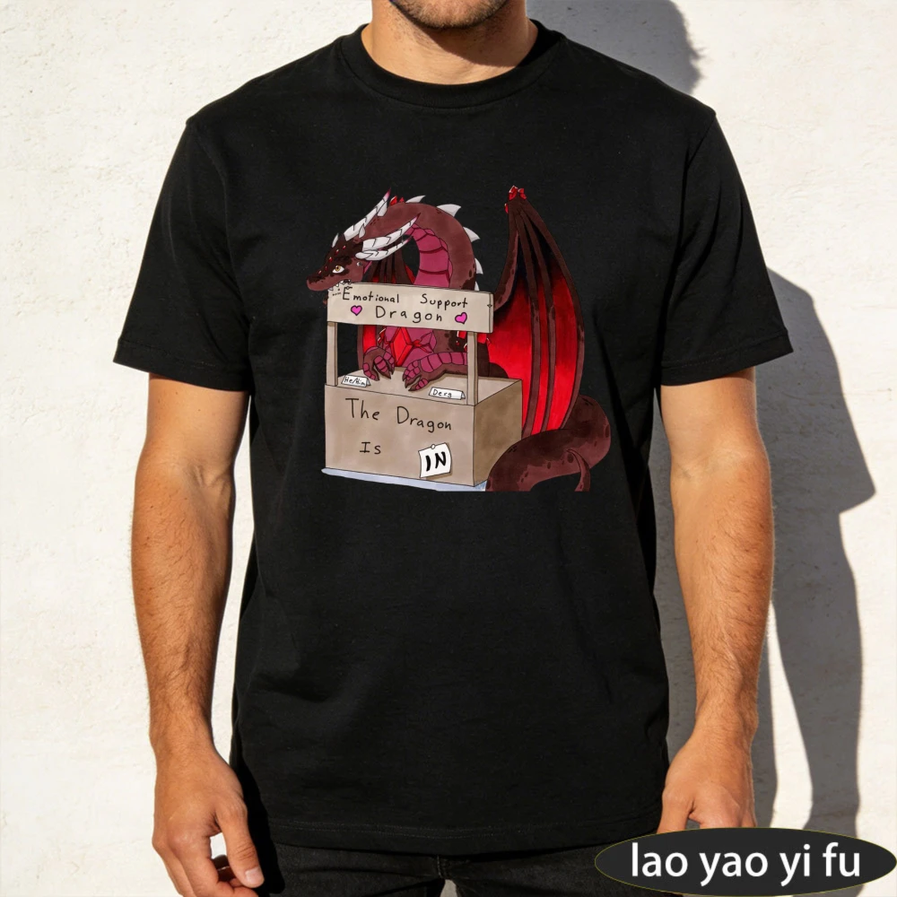 Emotional Support Dragon Booth Art Print T-Shirt Men's Funny D&D RPG Short Sleeve Humorous Fantasy Cotton Tshirt