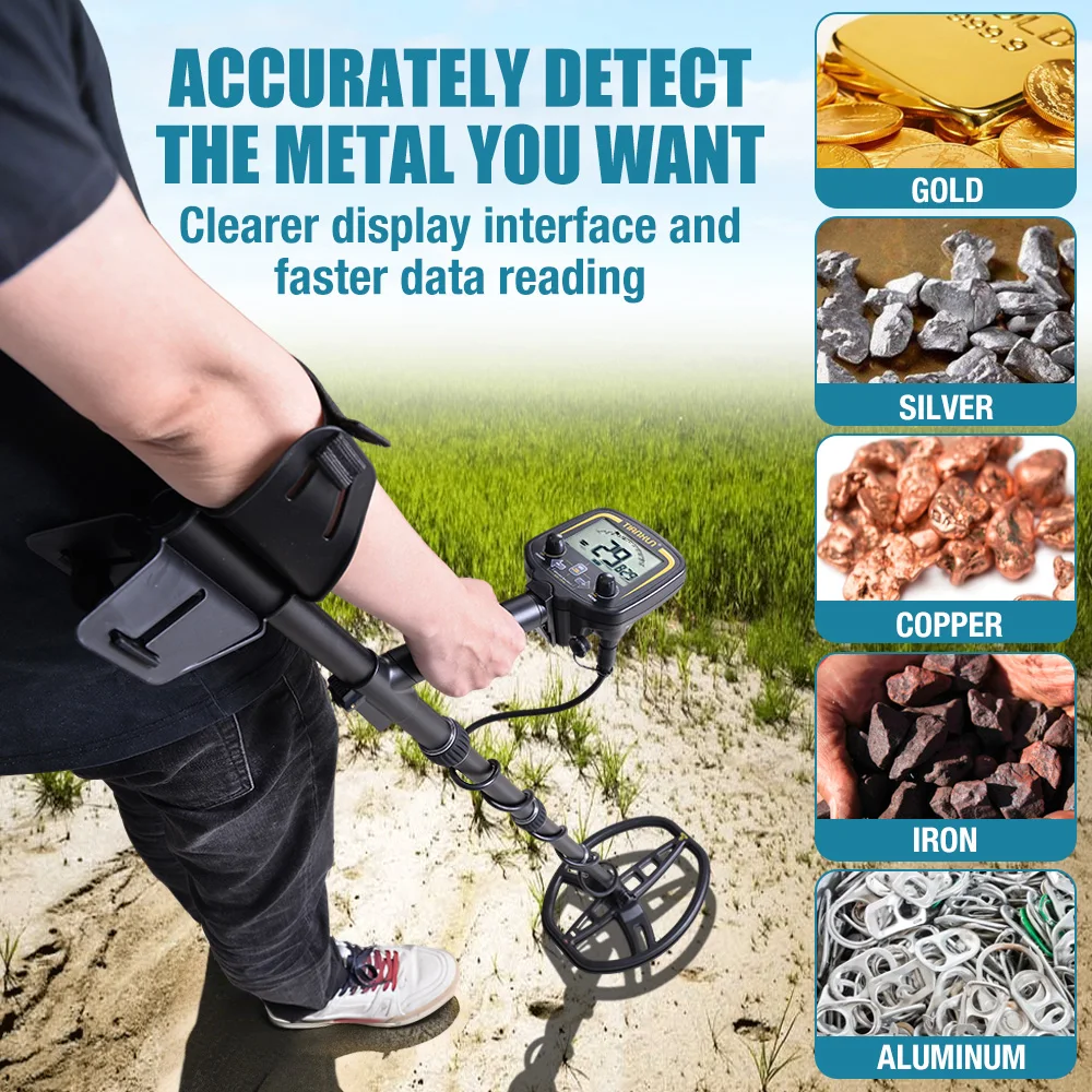 TX-850M Professionele metaaldetector met groot LCD-scherm Hoge nauwkeurigheid DSP-chip, verstelbare as en 11" waterdichte zoekspoel