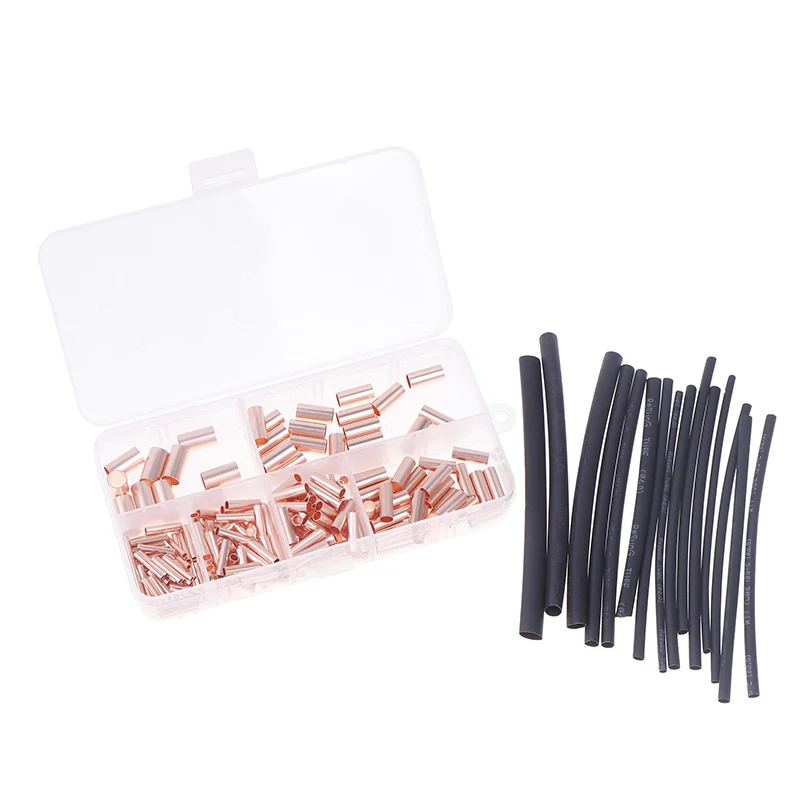 210Pcs Wire Ferrules Kit Copper Crimp Connector Copper Connecting Pipe Non Insulated Electrical Butt Terminal Assortment Kit