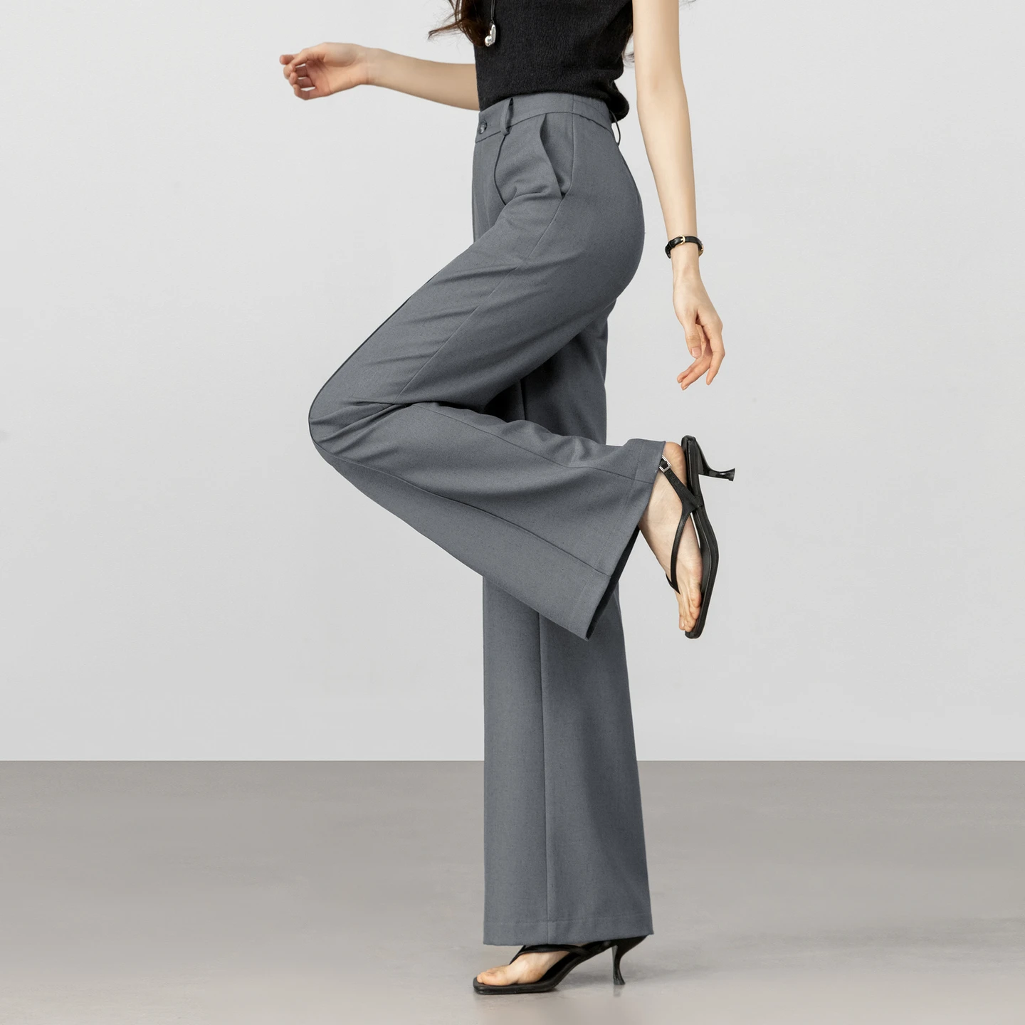SENTUBILA Women's Flare Pants 2026 New High Waist Slim Fit Linen Long Trousers Spring Commute Solid Clothes for Woman 161KE5851