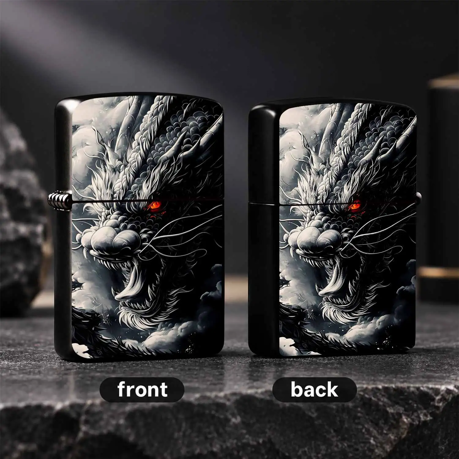 Trendy Portable Igniter With Striking Red-Eyed Ink Dragon Pattern, Exotic Oriental Aesthetic Style, Durable Practical Accessory For Daily Use, Travel, Outdoor Activities, Ideal Unique Decorative Gift For Dragon Lovers A A Humorous And Inter