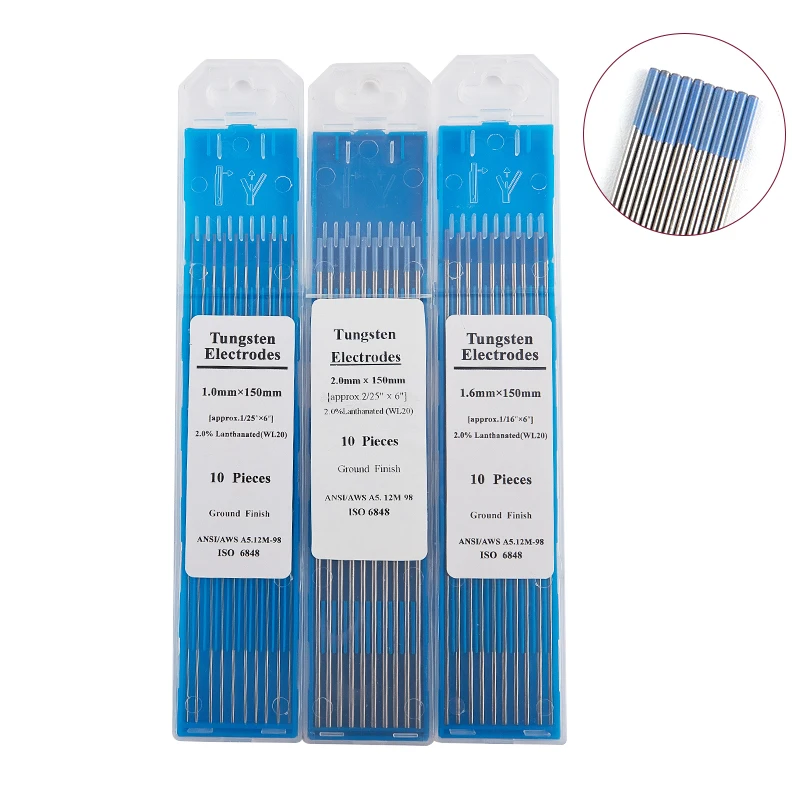 

10pcs 2% Lanthanated WL20 TIG Tungsten Electrode 1.0 1.6 2.0 Blue Metalworking