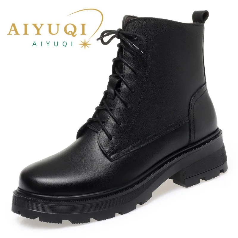 AIYUQI Women\'s Boots Winter New Natural Wool Genuine Leather Women Snow Boots Large Size 41 42 43 Non-slip Women Ankle Boots