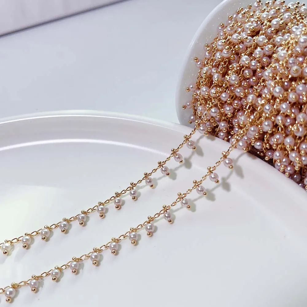 0.5M 1M Imitation Pearl Ball Charm Beaded Chain Plastic White Waterdrop Beads Copper Chains Necklace Cloth DIY Jewelry Findings view 6