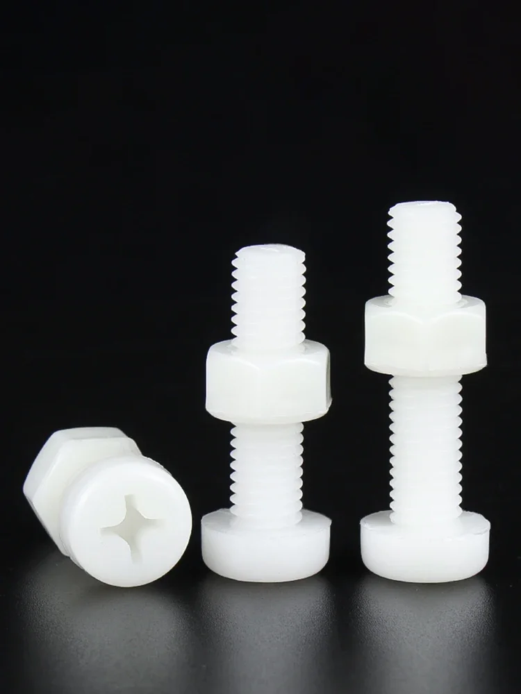 M2 M2.5 M3 M5 M6 White Nylon Round Phillips Bolt Nut Combination Set Plastic Insulated Screw Length 4mm~30mm