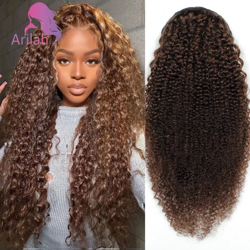 Extensión de cola de caballo de cabello humano rizado Afro marrón claro para mujeres cola de caballo con cordón 3C-4A cabello virgen brasileño