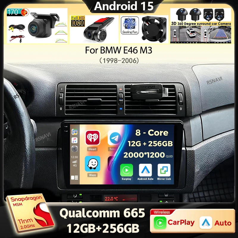 Android 15 Carplay Auto для BMW E46 M3 1998-2006 Автомобильный радиоприемник Мультимедийный видеоплеер 2Din 4G + WIFI GPS-навигация Стерео головное устройство