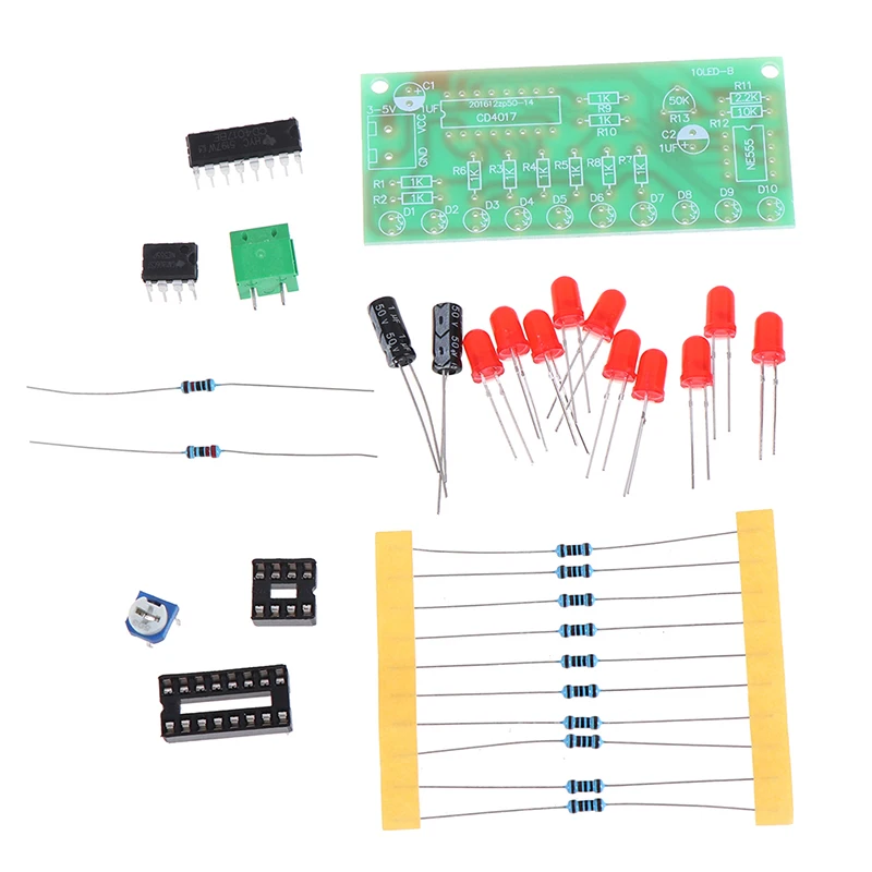 Modul Kit Elektronik DIY NE555 + CD4017 Lampu Merah Sirkuit NE555 Driver Bertenaga Air LED Lampu Mengalir Air