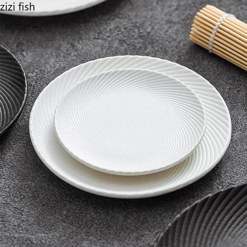 Black and White Threaded Ceramic Shallow Plate Steak Plate Dessert Plate Salad Plates Molecular Cuisine Specialty Tableware