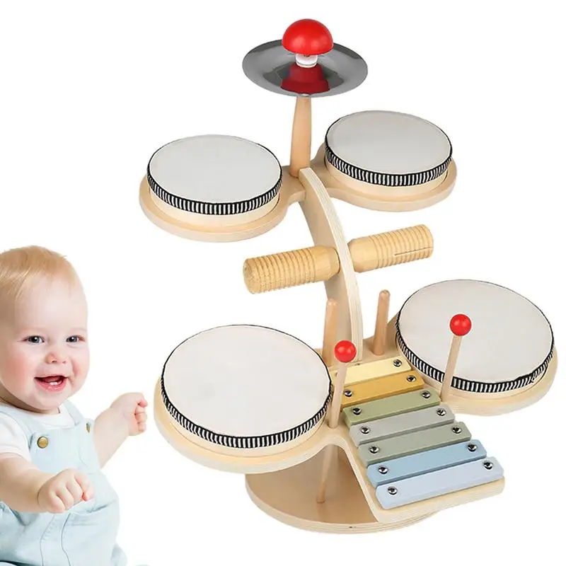 

Drum Set For Kids Portable Wooden Toddler Drum Set Montessori Sensory Toys Toddler Learning Activities Multifunctional Reusable