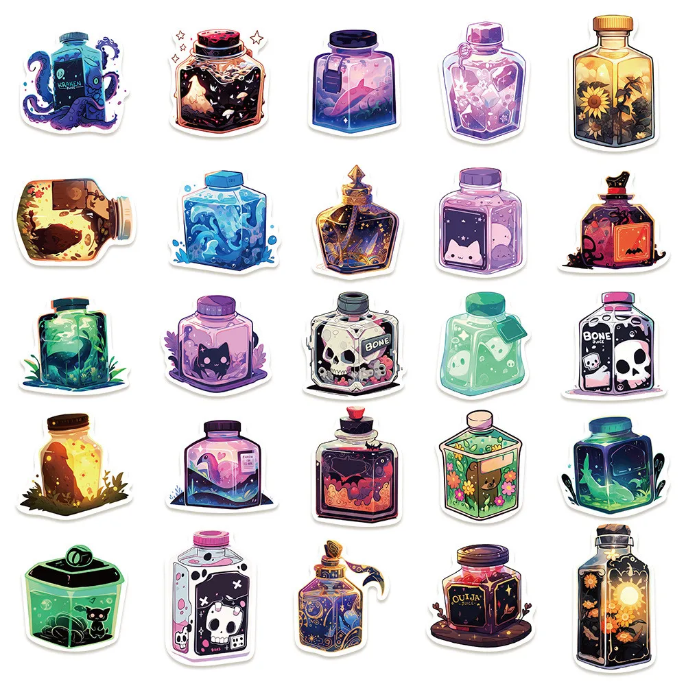 50-Piece Cute Magic Juice Stickers - Decorative Decals for Notebooks, Laptops, Journals, Phone Cases(Anime Worlds Store)