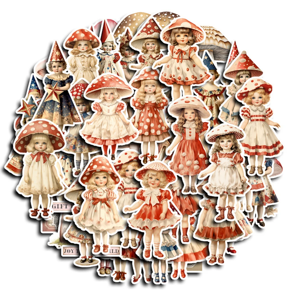 

10/30/50PCS Retro Mushroom Lolita Stickers Decals Cartoon Lovely Girls Doll Sticker Toys Waterproof Graffiti Notebook Laptop