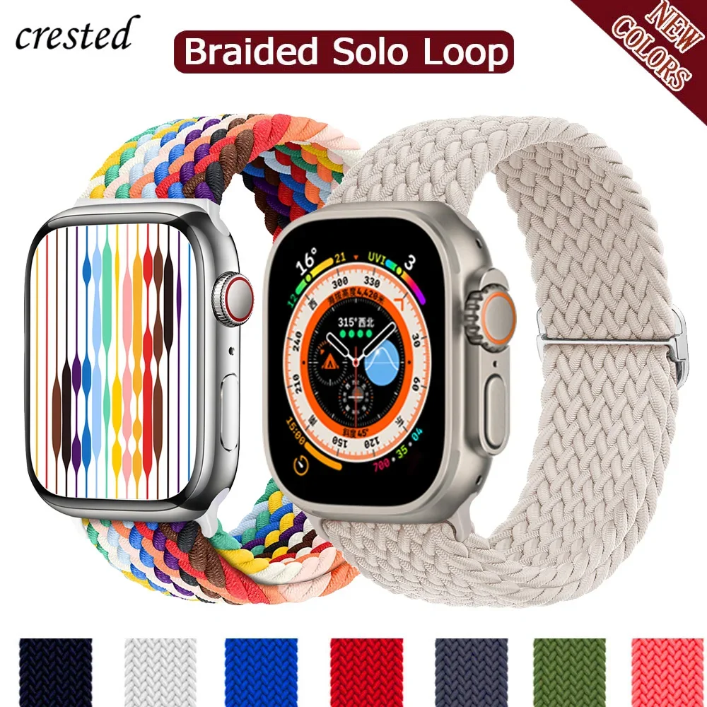 

Braided Loop For Apple watch Strap 44mm 40mm 45mm 41mm 42mm 38mm 49mm Elastic Solo bracelet iWatch series 9 se 7 5 6 Ultra2 Band