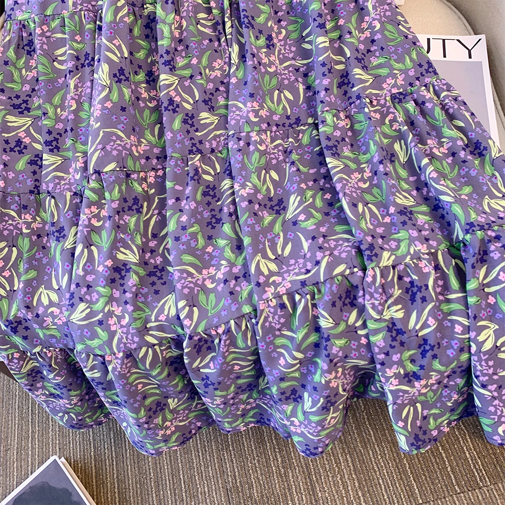 Summer Plus size women's  Party skirt Elastic waist skirt chiffon The print is loose and simple and comfortable Long 2024 new