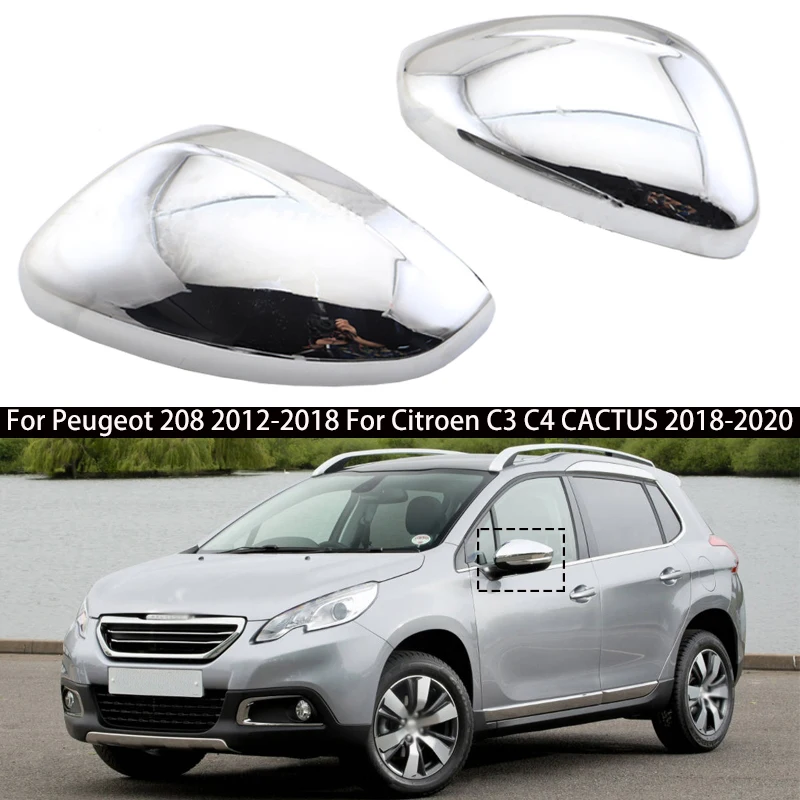 Chrome Mirror Cover Rear View Side Door Mirror Cap Decoration For Peugeot 2008 14-18 For Citroen C3 C4 CACTUS 18-20 16075120VG