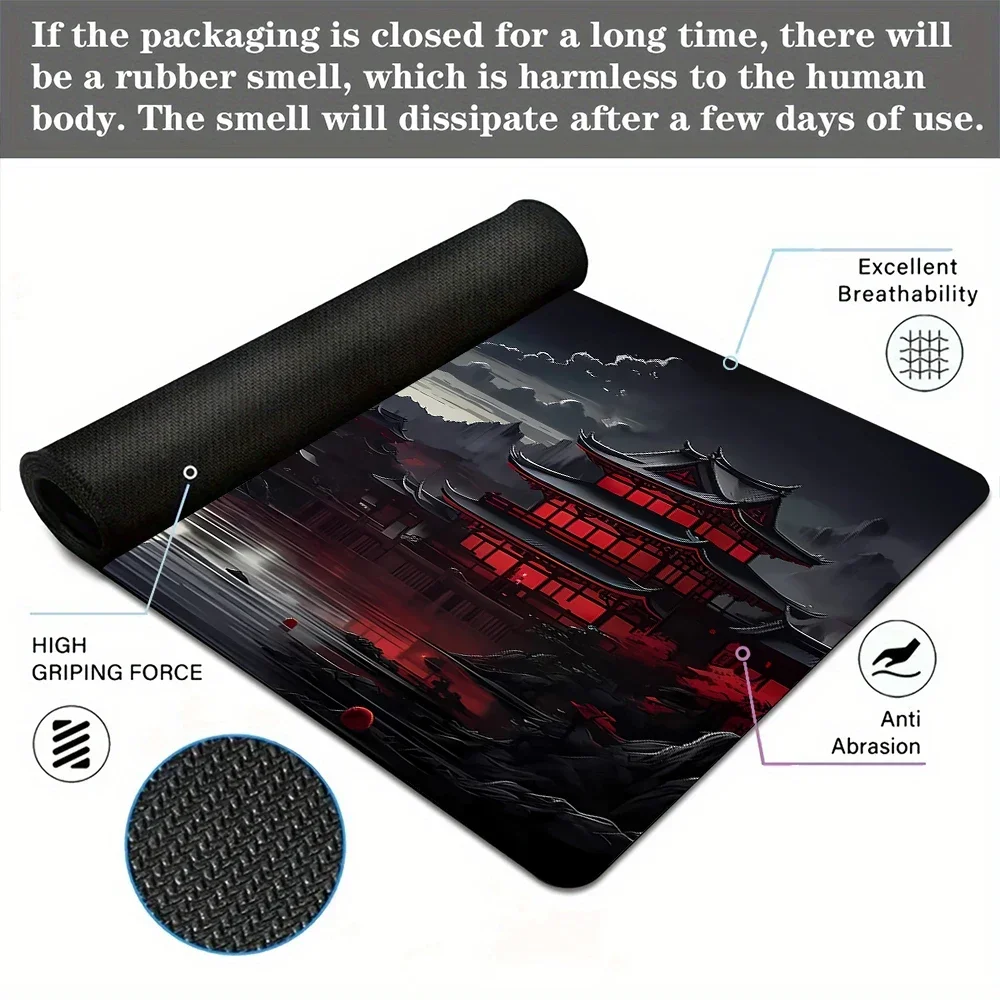 Illustrazione del paesaggio con lavaggio dell'inchiostro Tappetino per mouse Tappetino da scrivania con bordi cuciti Accessori per PC in gomma antiscivolo Tappetino da gioco Tappetino esteso