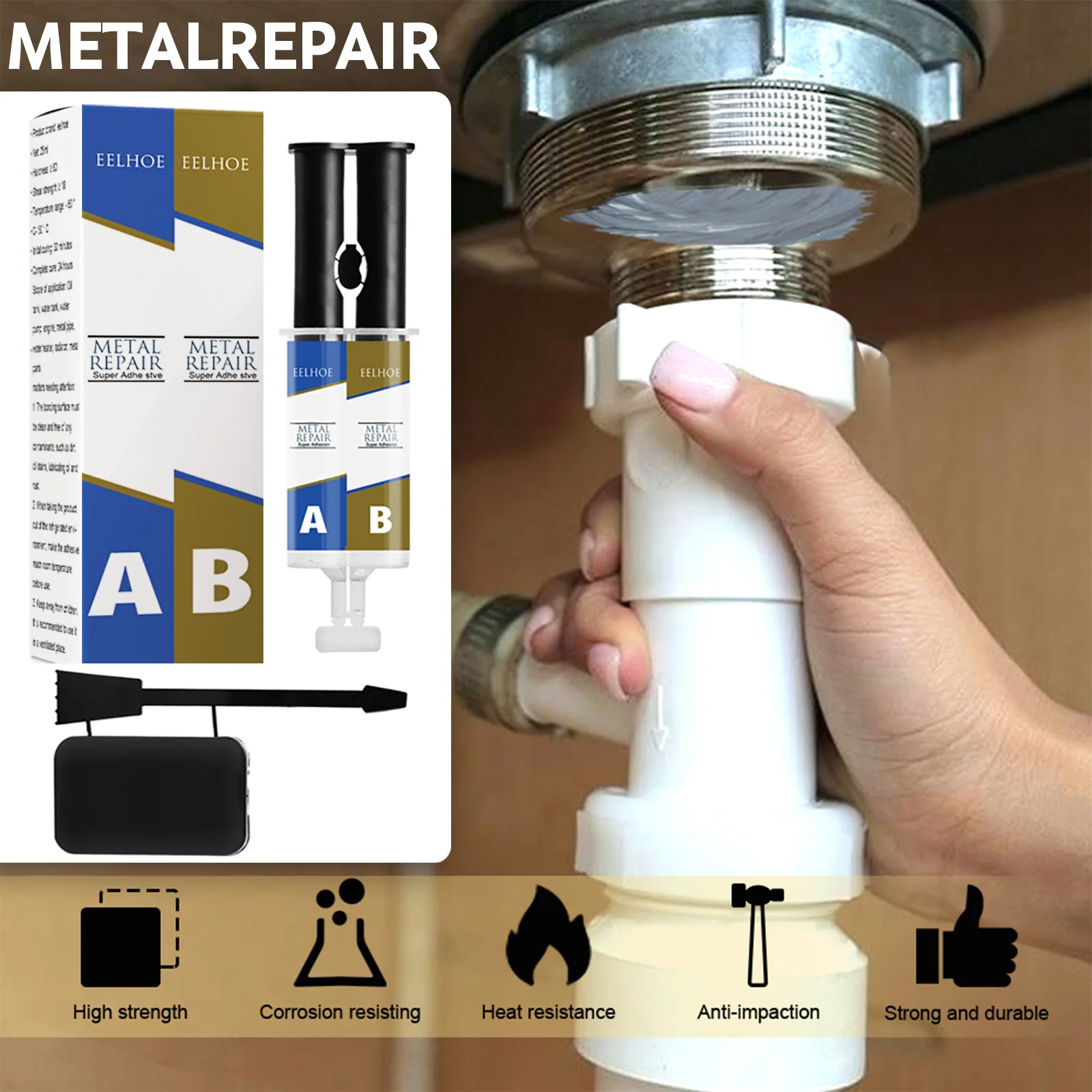 

EELHOE High Strength AB Glue Strong Metal Repair Paste Casting Adhesive Heat Resistance Cold Weld Industrial Repairation Agent