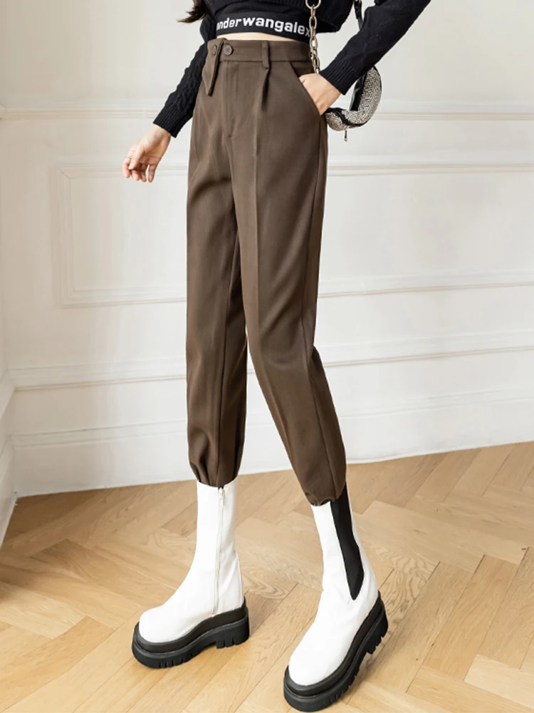 Spring Autumn Women Long Casual Harem Pants Simple Korean Style Fashion Loose Asymmetry High Waist Black Coffee Female Trousers