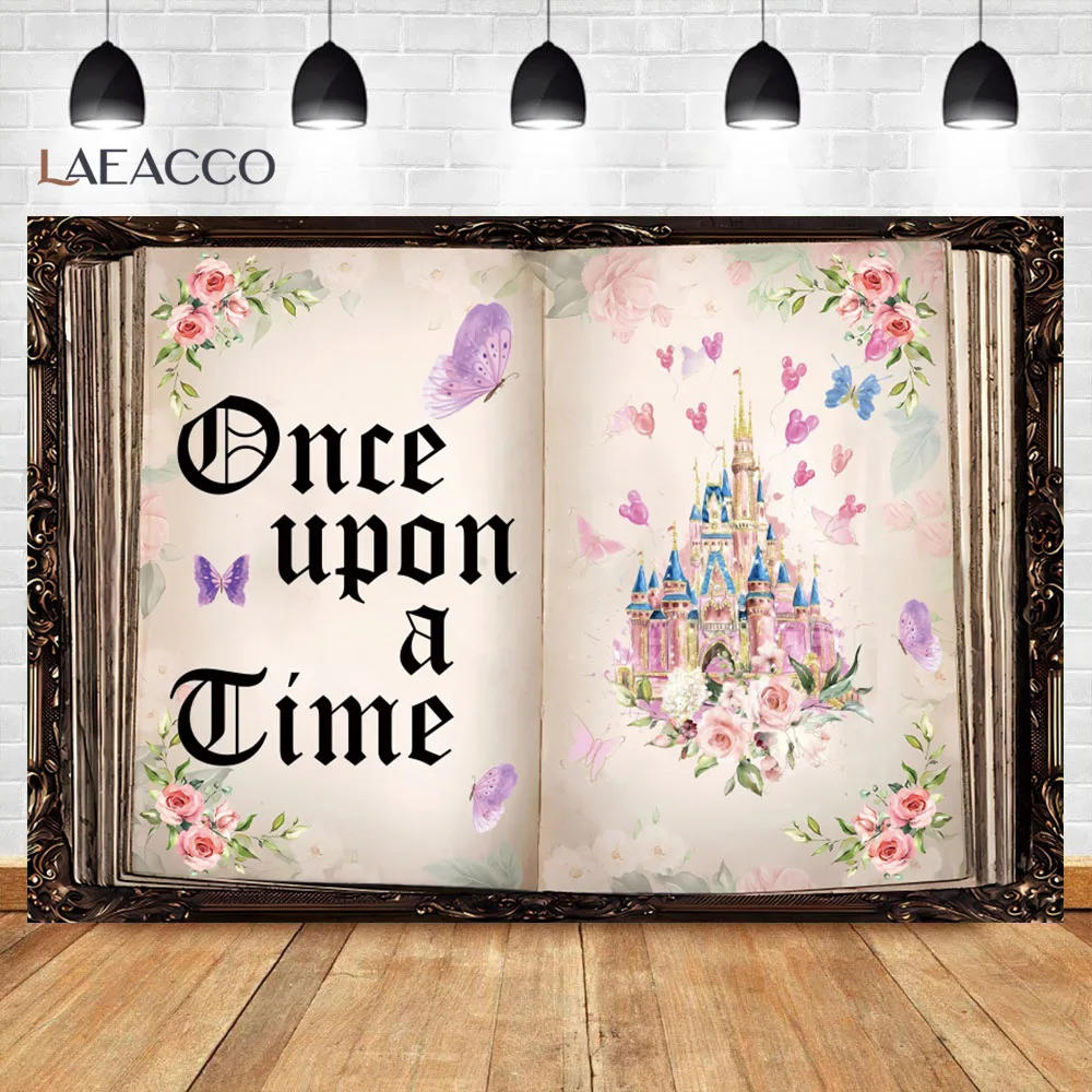 Princess Fairytale Book Photography Backdrop Once Upon A Time Ancient Castle Flower Girl Birthday Party Background Studio Prop