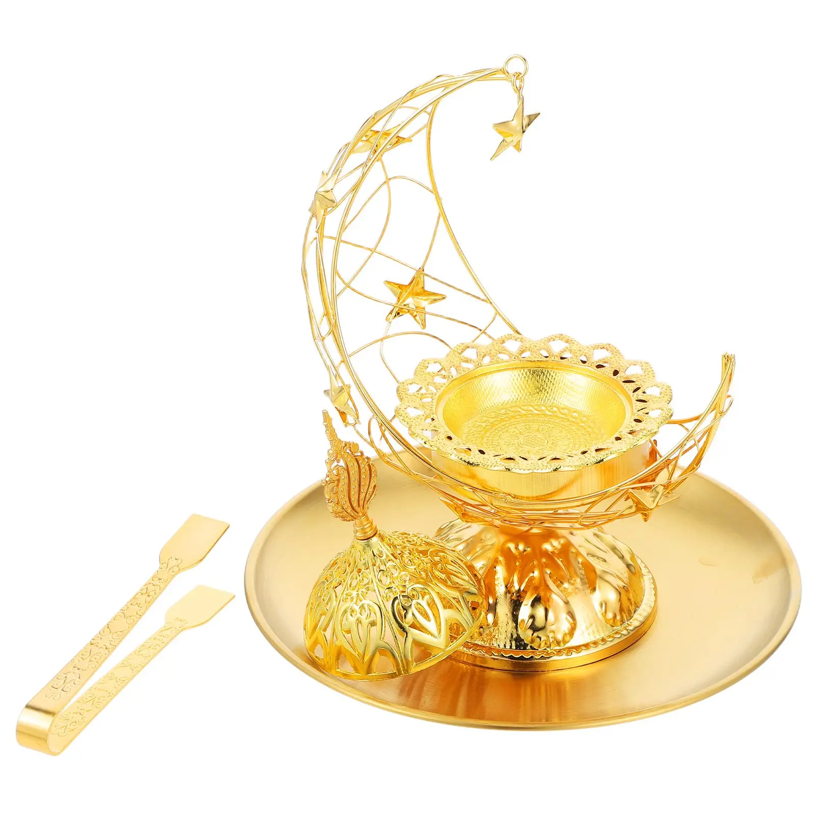 

Incense Burner Clip Set Crescent Moon Metal Tray Holder Censer Decorative Eid Festival Aromatherapy Perfume Frankincense Middle