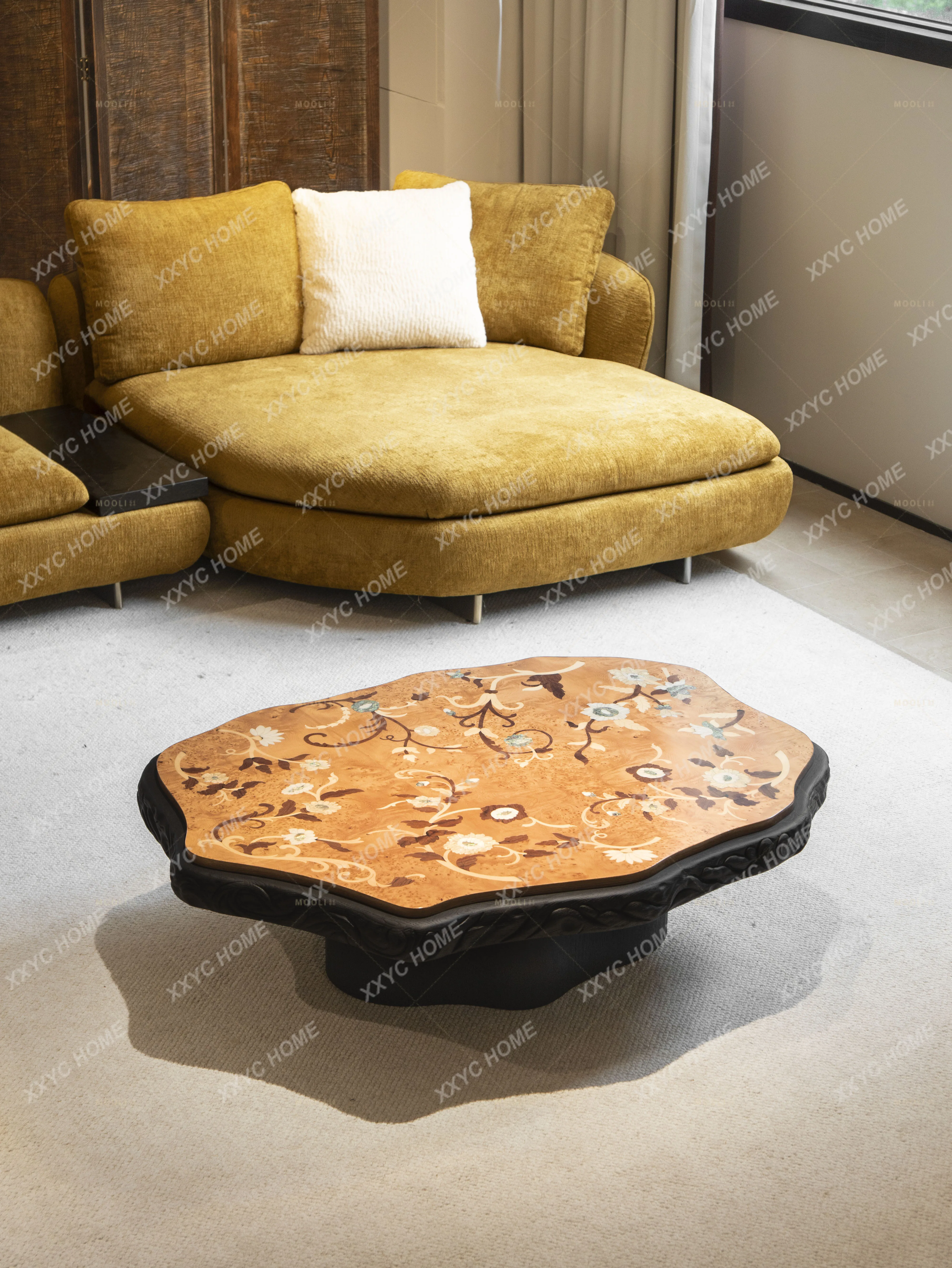 Medieval solid wood creative parquet coffee table villa living room special-shaped light luxury coffee table