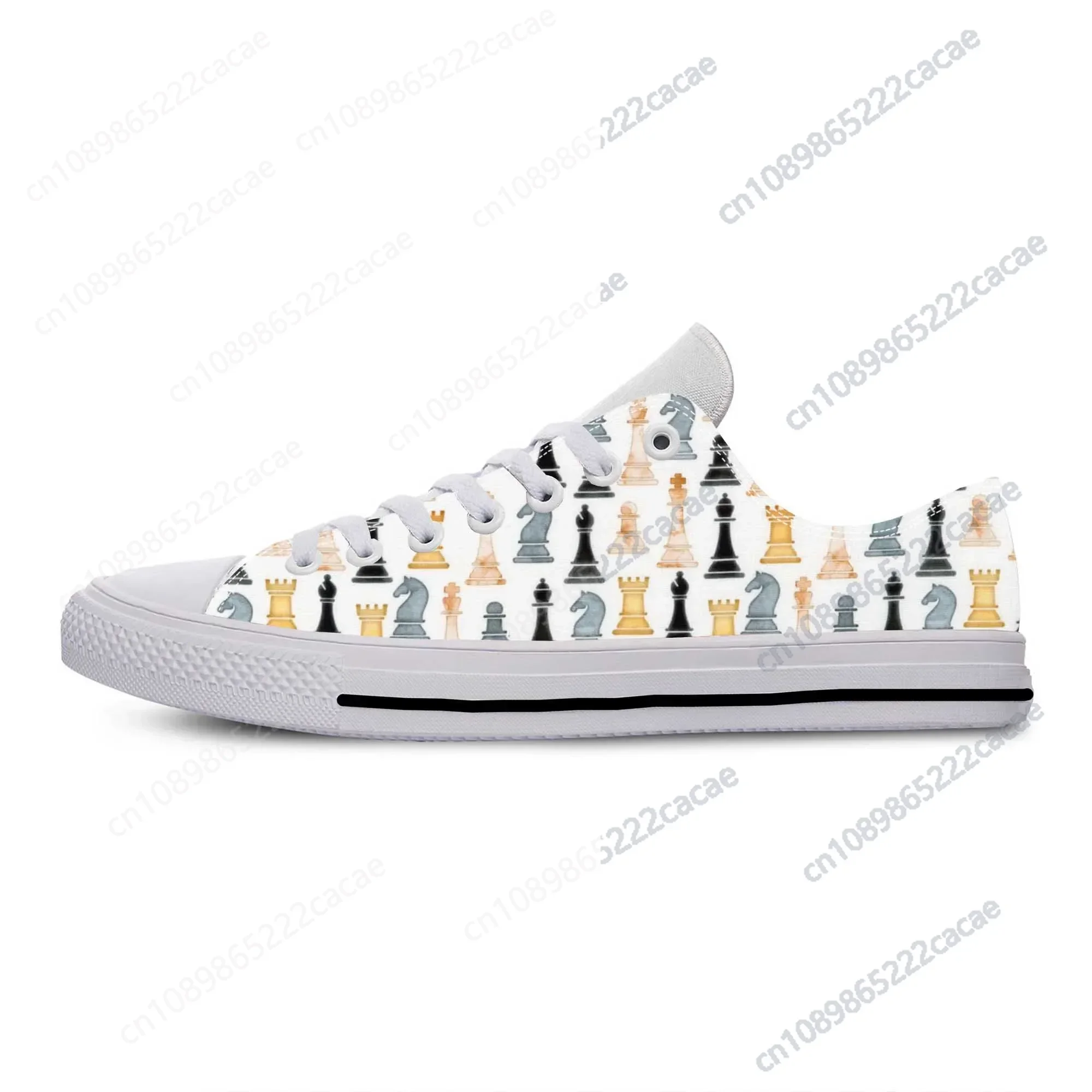 

Hot Checkmate Chess Pieces Board Pattern Aesthetic Casual Cloth Shoes Low Top Comfortable Breathable 3D Print Men Women Sneakers