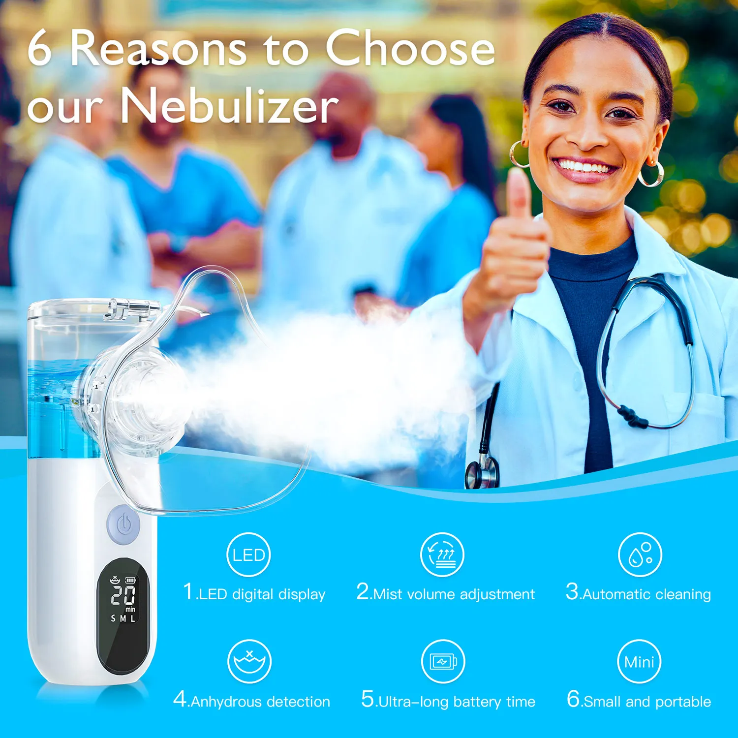 Nebulizador de inhalación autoclean con carga USB portátil, atomizador de malla, inhalador silencioso, nebulizador, inhalador para niños, nebulizador portátil