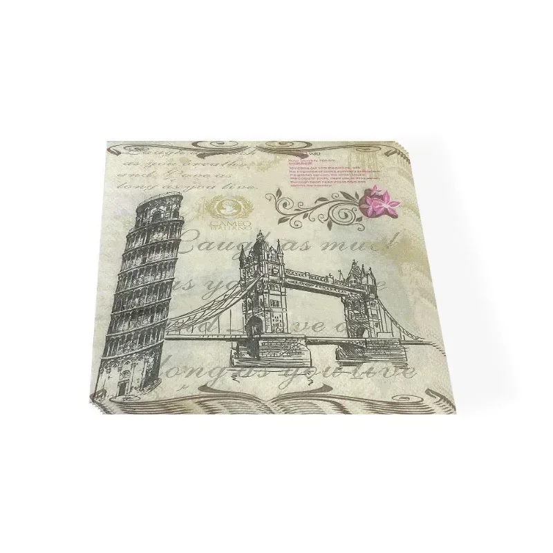 برج مائل جديد معلق جسر المناظر الطبيعية الخلابة المطبوعة المناديل حزب الجدول الديكور ورقة المفارش فراشة العظام بارتليت ورقة #6