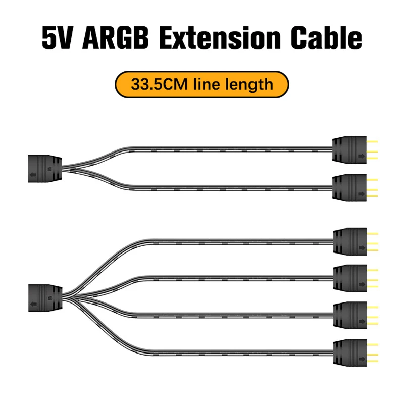 

ARGB Splitter 5V 3 Pin 1 to 2/4 Universal 33.5cm Mainboard ARGB Extension Cable