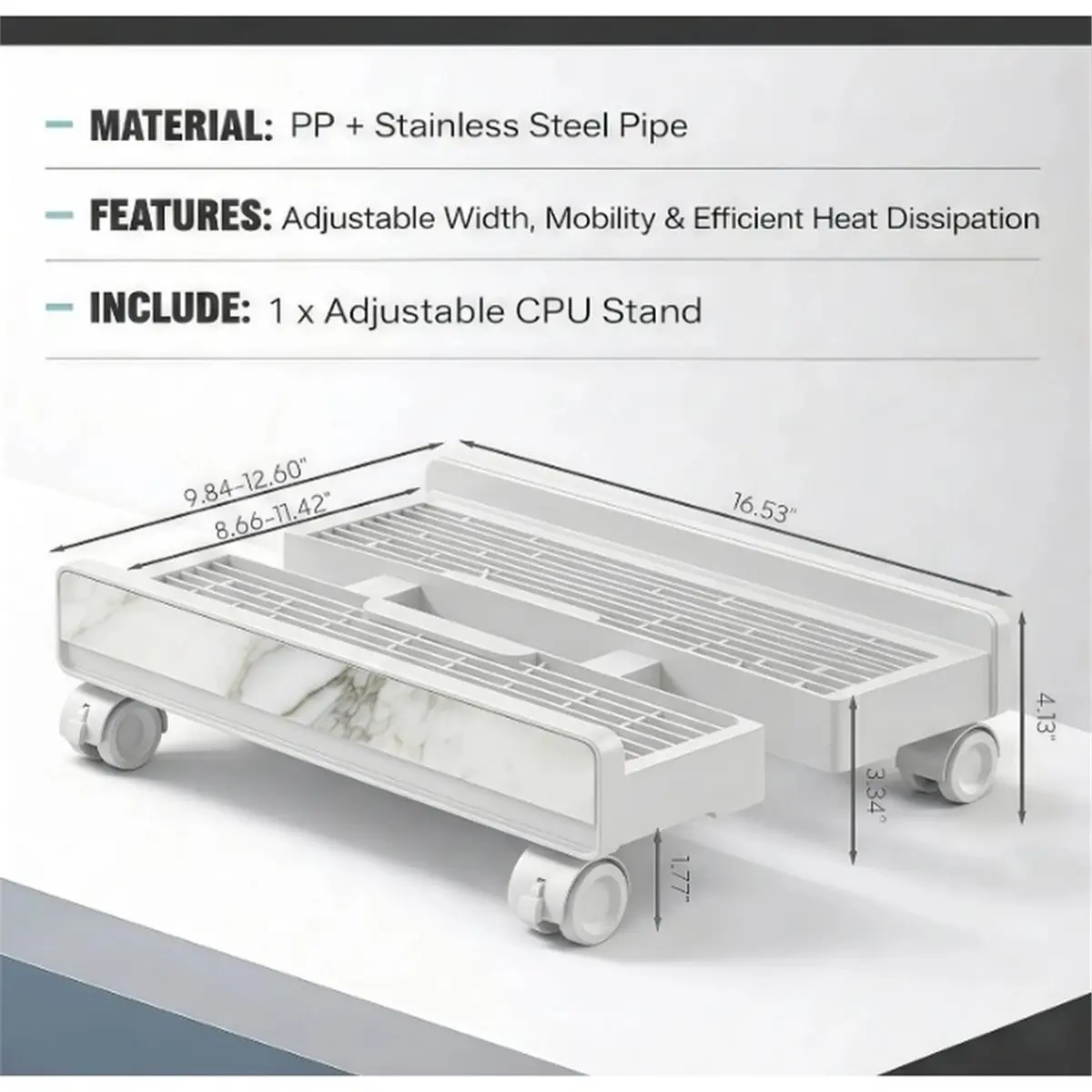 Adjustable Mobile Computer Tower Stand, Ventilated CPU Stand with Locking Caster Wheels, Fits Most Computer Towers
