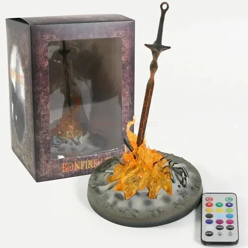 Anime Dark Souls Figure Fire Glowing Sword Led Illumination Bonfire Lit Light-up Statue Glow Sword Glowing Lighting Model Toy