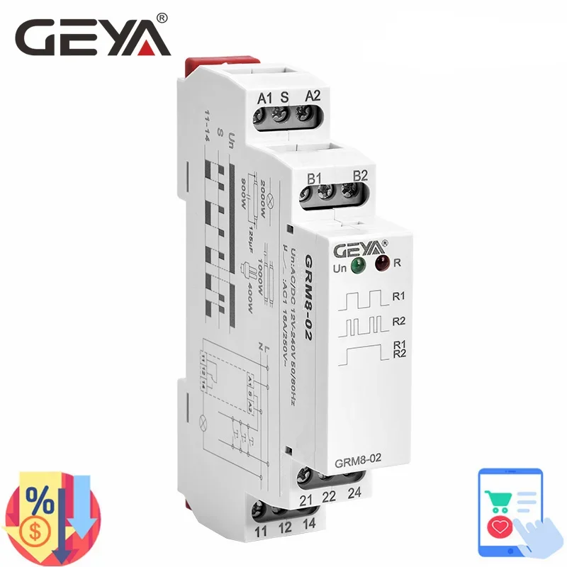 GRM8 Latching Relay Impulse Relay Electronic Type 16A Step Relay Din Rail AC230V OR AC/DC12-240V GEYA