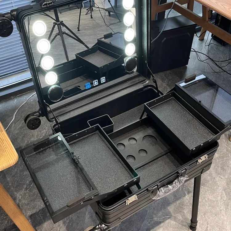 صندوق مكياج احترافي بسعة كبيرة مقاس 24 بوصة، مناسب لتخزين وحمل ونقل صندوق المكياج