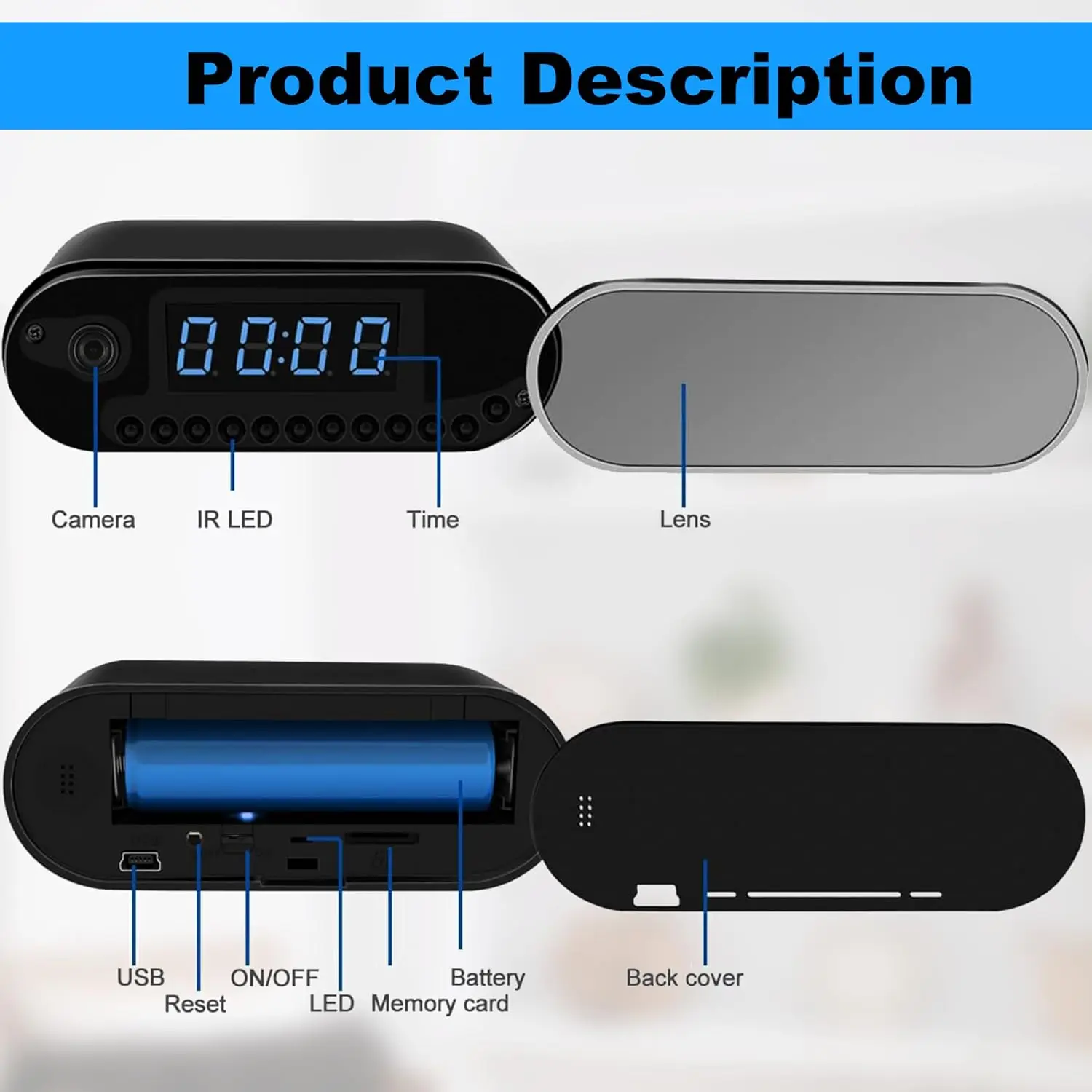 

Alarm Clocks Mini Camera Digital Clocks Cameras 1080P Wireles WiFi IR Night Vision Camcorder Recorder