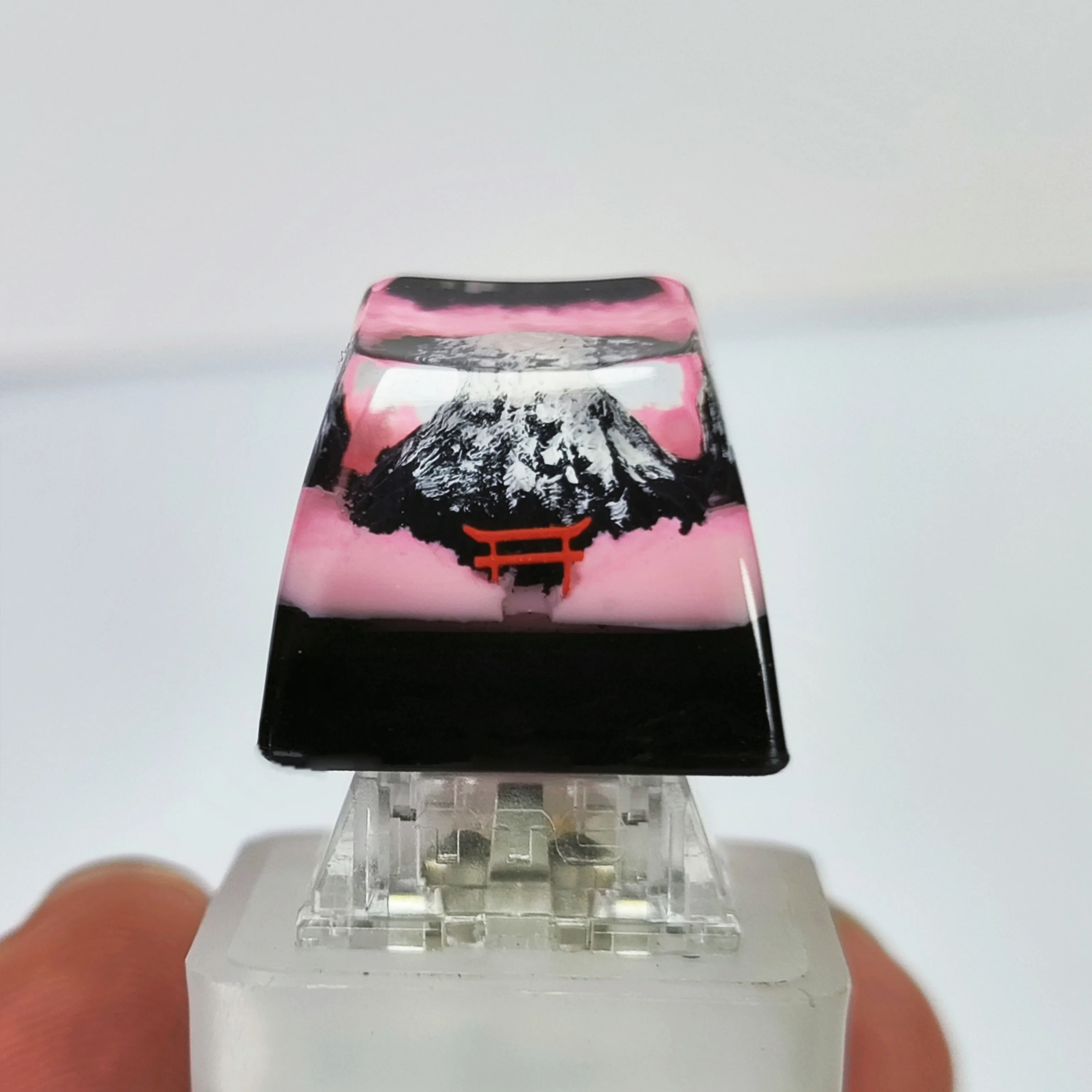 Japanese Anime Mount Fuji with Torii Sakura Snow Mountain Handmade RGB Keycaps Resin For Mechanical Backlit Keyboard RK68 GK64