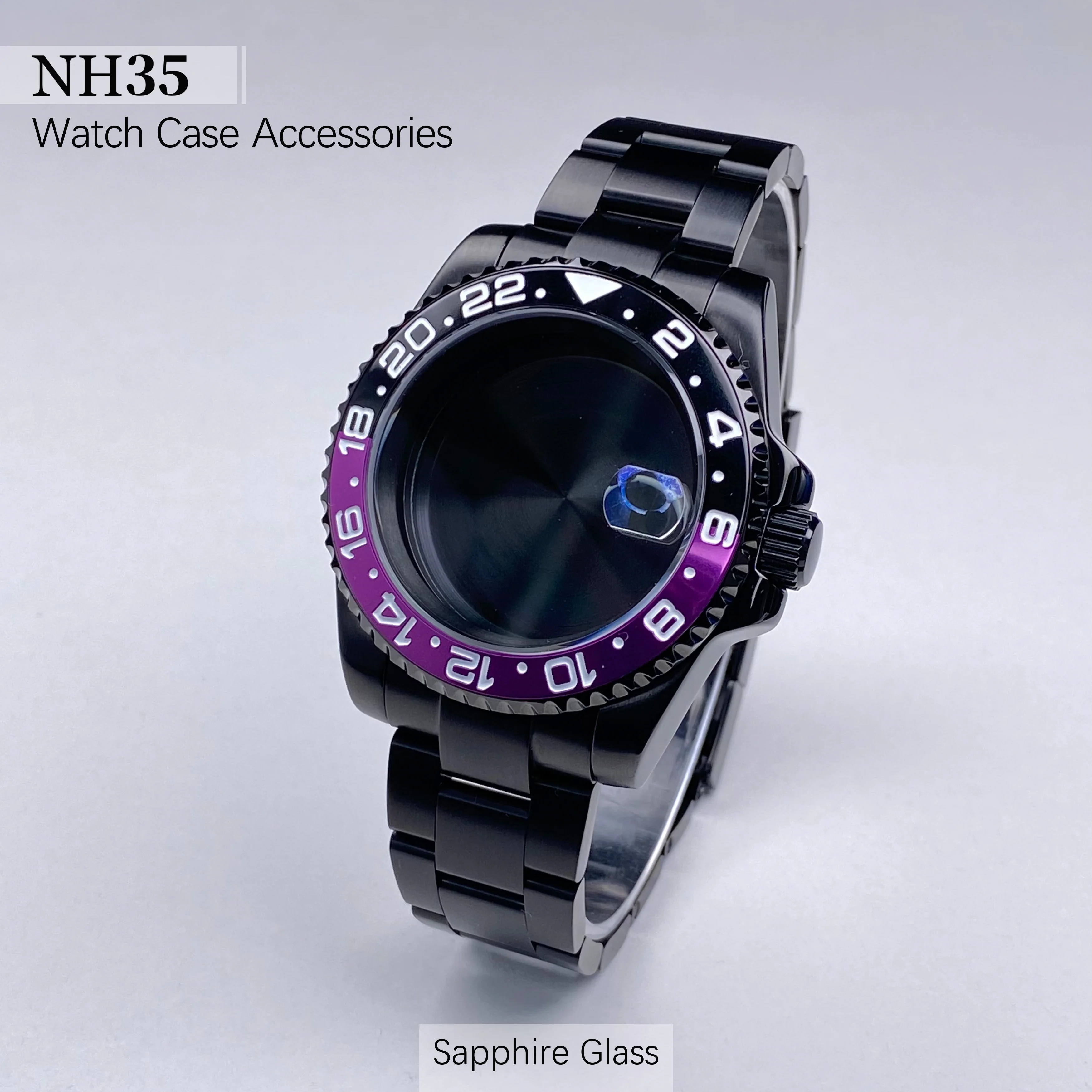 حافظة ساعة سوداء NH35 40 ملم مع كريستال الياقوت 120 نقرة متوافقة مع حركات NH34/NH35/NH36 قرص 28.5 ملم مقاوم للماء