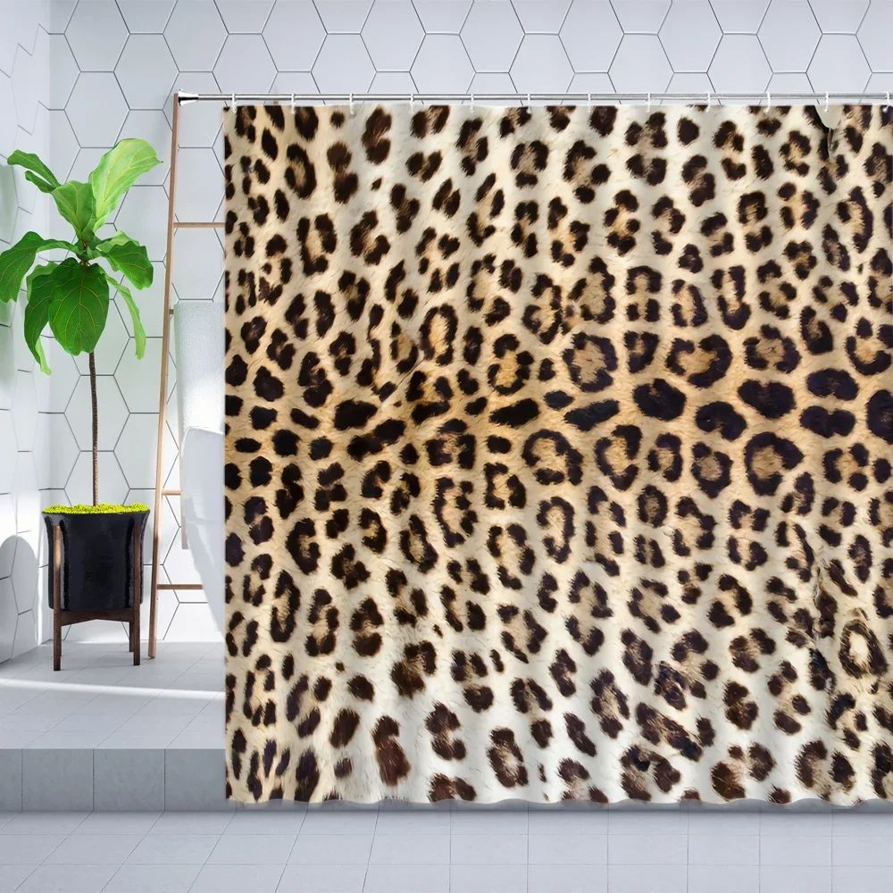 Creative Color Leopard Shower Curtain Hook Animal Texture Black White Purple Modern Dot Geometric Bathroom Hanging Curtains Set