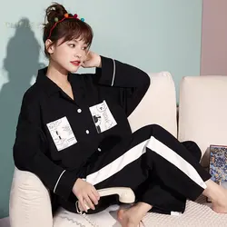 Spring Autumn Nightwear Elegant Women Pajama Sets Female Pyjamas Lapel Sleepwear Black Lounge Pijama Mujer Nightwear Homewear