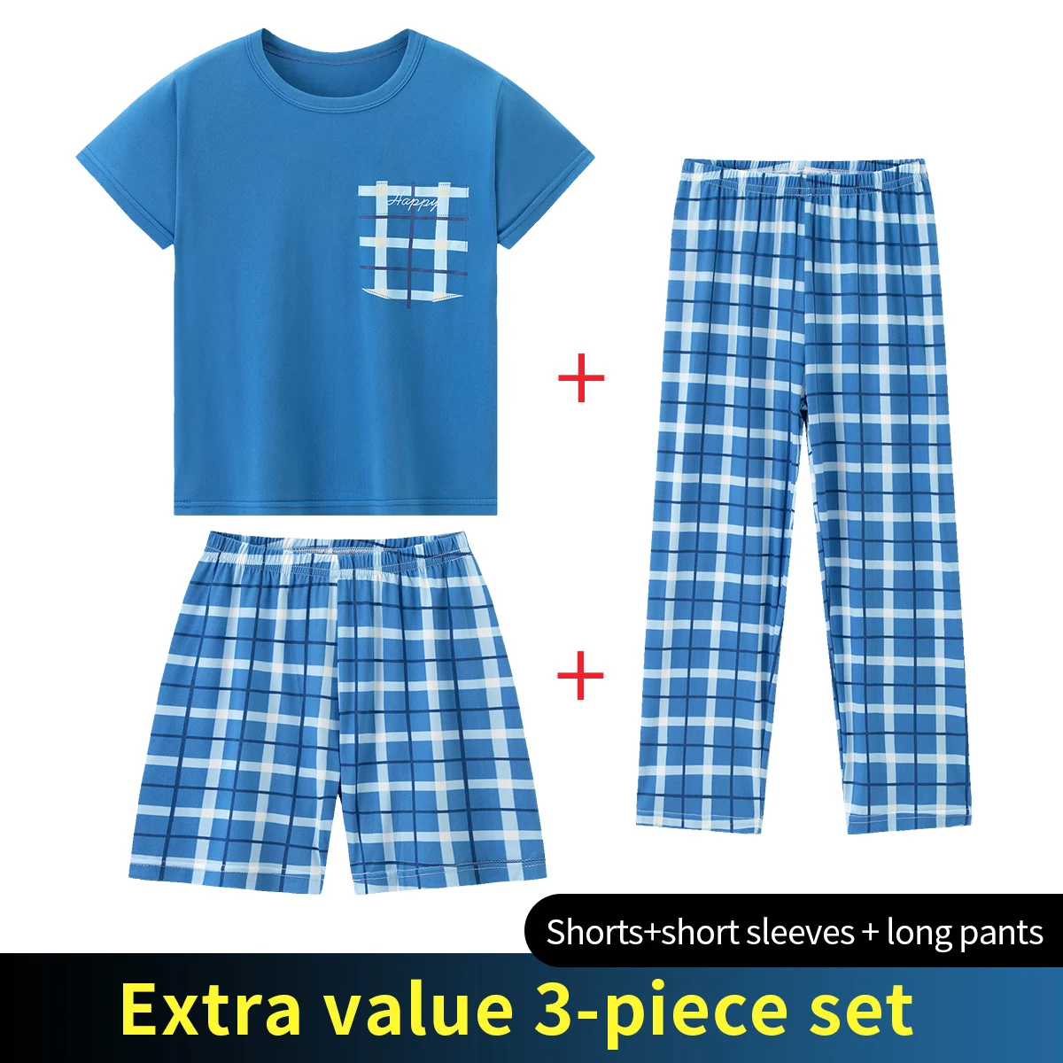 3-Piece Spring/Summer Children's Set Moisture Absorbing Comfortable Casual Fashionable Home Short Sleeved Pajamas Shorts Pants view 3