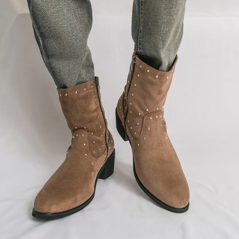 Men's Retro High Top Leather Boots Zipper Fashion Formal Business Casual Shoes for Autumn Outdoor